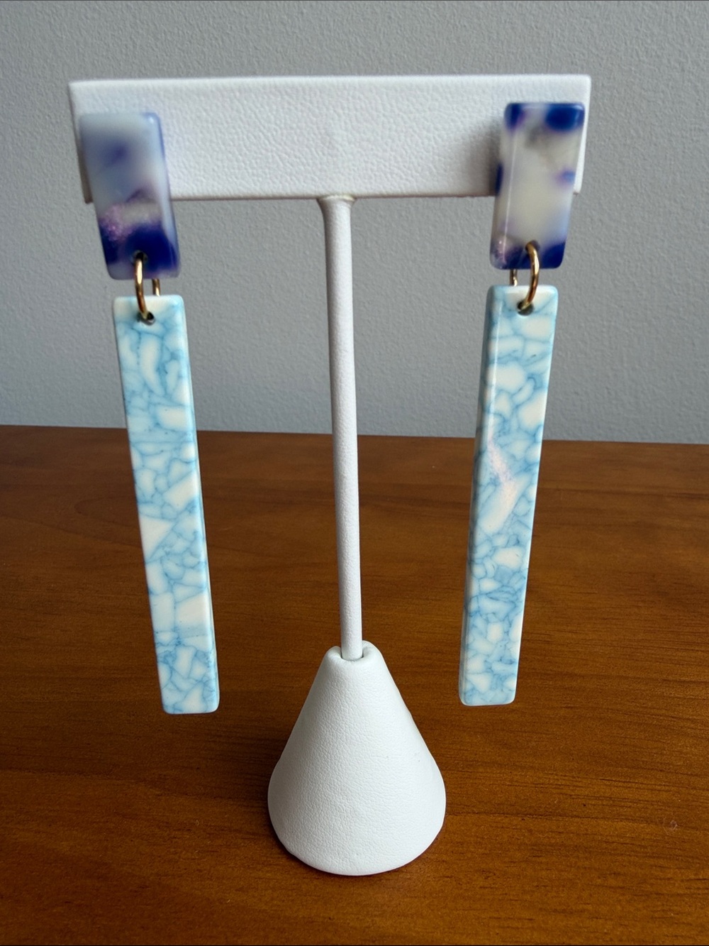 Lele Sadoughi Blue Marble Resin Long Drop Earrings